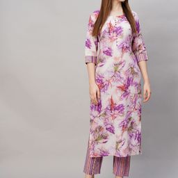 GoSriKi Floral Printed Regular Straight Kurta with Trousers-image-23