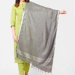 Dupatta Bazaar Grey & Silver-Toned Linen Dupatta with Zari-11