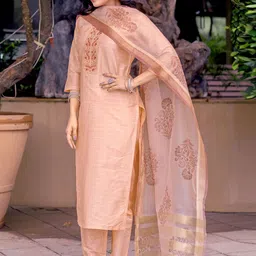 WEAVLLITE Women Yoke Design Regular Kurta with Trousers & With Dupatta image 3
