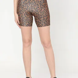 Silvertraq Women Brown Animal Printed Mid-Rise Sports Shorts-picture-22