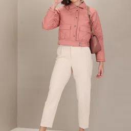 U S Polo Assn Women Pink Quilted Jacket-picture-1