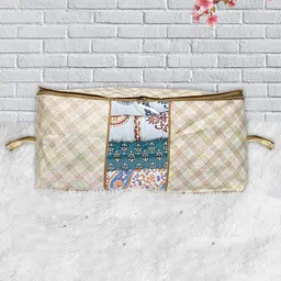 Kuber Industries Set of 4 Cream-Coloured & Yellow Metallic Printed Cloth Organisers image 4