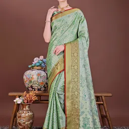 JUST FASHION Woven Design Zari Silk Blend Banarasi Saree-picture-50
