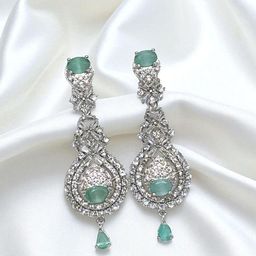 The Pari Rhodium-Plated American Diamond Studded Teardrop Shaped Drop Earrings-image-88