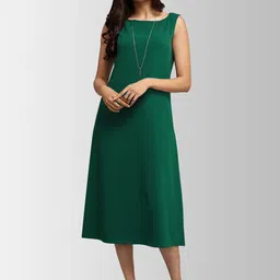 FableStreet Women Solid Green A-Line Dress-image-9