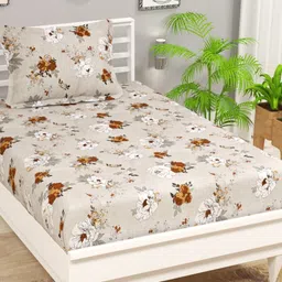 bsb home Khaki & Bronze-Toned Floral 144 TC Single Bedsheet with 1 Pillow Covers-image-53