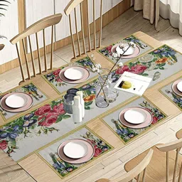 PRAKARTIK 7Pcs Yellow & Pink Printed Cotton Table Linen Set-20