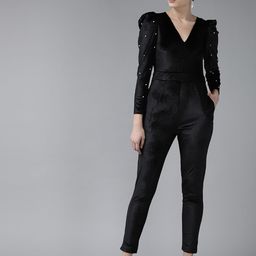KASSUALLY Women Black V-Neck Solid Basic Jumpsuit with Embellishment-picture-9