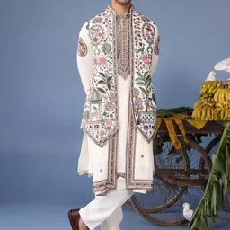 KALPRAAG Men Floral Embroidered Regular Sequinned Kurta with Trousers & With Dupatta-picture-15