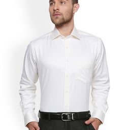Van Heusen Men Cream-Coloured Regular Fit Self Design Formal Shirt-image-6