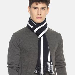 513 Men Navy Blue & White Striped Knitted Muffler-image-91