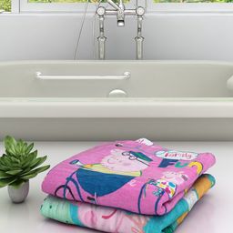 Athom Trendz Unisex Kids Set Of 2 Peppa Pig Printed 350 GSM Pure Cotton Medium Bath Towels-image-97