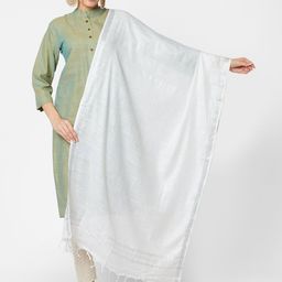 Dupatta Bazaar Women White Solid Linen Dupatta-33