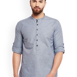 even Men Blue & White Woven Design Straight Kurta-26