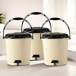 Kuber Industries Pack of 3 Cream & Black Pedal Dustbin-38