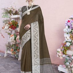 Anouk Rustic Zari Linen Blend Saree-2