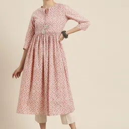 Shae by SASSAFRAS Women Mauve & White Bandhani Printed Gotta Patti Anarkali Kurta-12