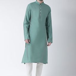 KISAH Men Green Solid Kurta with Churidar-image-48