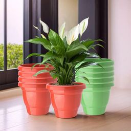 Kuber Industries Red & Green Set Of 10 Plastic 2-Layer Planters image 1