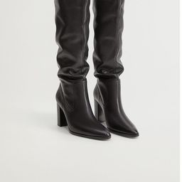 MANGO Black Solid Leather High-Top Block Heeled Boots-picture-17