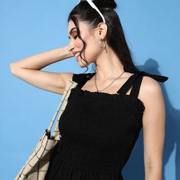 EVERYDAY by ANI Women Stylish Black Solid Smocked Dress-image-57