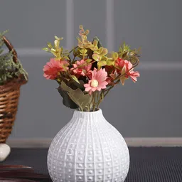 Aura White Textured Ceramic Flower Vase-18