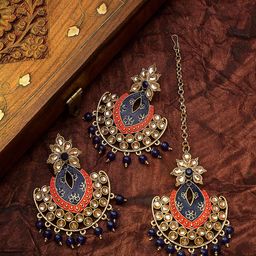 Anouk Gold-Plated Kundan Studded & Beaded Maang Tikka Head Jewellery-image-0