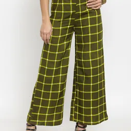 Indibelle Women Green Straight Checked Palazzos-image-10