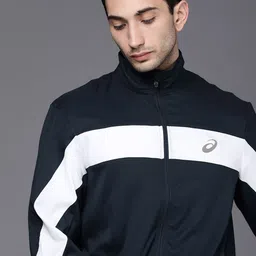 ASICS Men Navy Blue & White Lightweight Sporty Running Jacket-picture-22