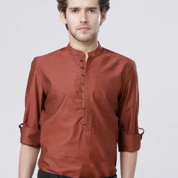 HIGHLANDER Men Rust Slim Fit Solid Casual Shirt-image-80