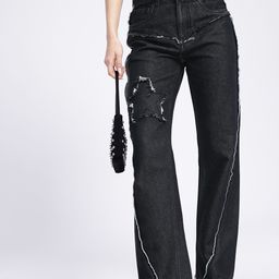 glitchez Women Cool Girl Energy Straight Frayed Jeans-image-5