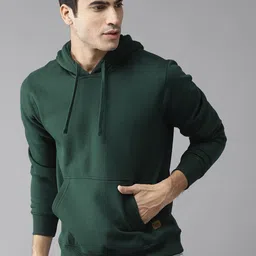 The Roadster Lifestyle Co Men Green Solid Hooded Sweatshirt-image-1