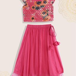 Biba Girls Pink & Gold-Toned Printed Ready to Wear Lehenga & Blouse-picture-13