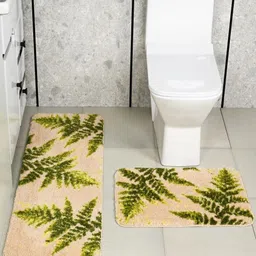 Saral Home CEDAR Beige & Green 2 Pieces Soft Anti Skid Bathmat & Bath Runner-image-70