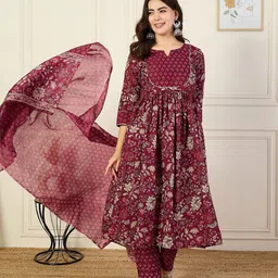 ARADHNA Women Ethnic Motifs Printed Anarkali Kurta with Trousers & Dupatta-picture-22