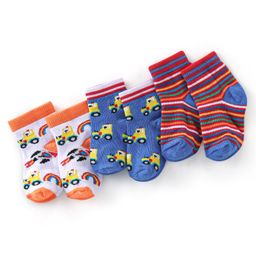 Cutewalk By Babyhug Antibacterial Ankle Length Socks Car & Stripes Design Pack Of 3- Blue & Red-image-17