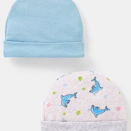 Ben Benny Baby Cap Dolphin Print Pack Of 2 Blue & Grey - Diameter 9 cm-image-24