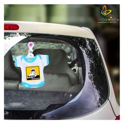 babywish Baby on Board Car Decals Cloth Safety Sign Board Come with One Hanger & One Large Vaccum Suction Cups accum Suction Cups Baby On Board Handsome Boy Print- Blue-image-55