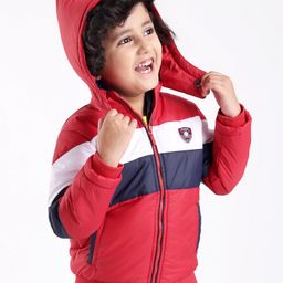Babyhug Woven Full Sleeves Jacket With Detachable Hood - Red White & Blue-image-65
