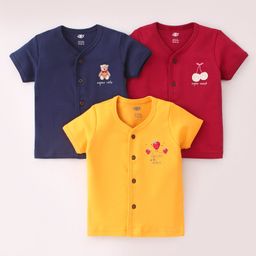 Zero Cotton Knit Half Sleeves Set Of Vests Text Print Pack of 3 - Golden Mearoon  & Navy Blue-picture-1