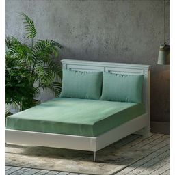 Trance Home Linen Premium Soft Cotton Double King Fitted Bedsheet with 2 Pillow Cover 78 x 72 Inch- Aqua Green-picture-36