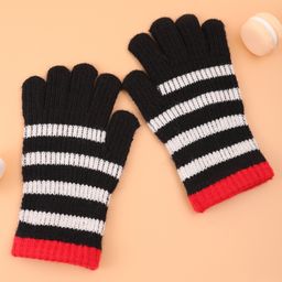 Pine Kids Pair ofWinter Gloves With Strips Design - Black-20
