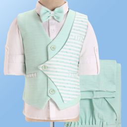 Robo Fry Woven Full Sleeves Striped 3 Piece Party Suit With Bow - Light Green-picture-43