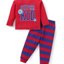 Babyhug Cotton Knit Full Sleeves Night Suit with Text & Stripe Design -Red & Navy-image-32