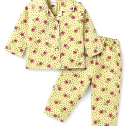 Babyhug Cotton Woven Full Sleeves Night Suit Floral Print - Lemon Yellow-image-60