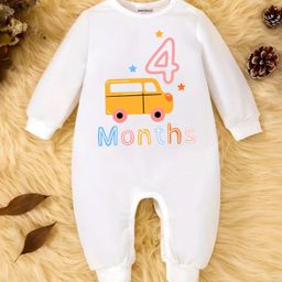 KNITROOT Car Theme Cotton Full Sleeves 4 Months Text Printed Romper - White-picture-14