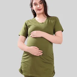 TUMMY Viscose Half Sleeves Solid Maternity Tee - Green-picture-41