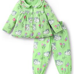 Babyoye 100% Cotton Knit Full Sleeves Co-Ord Night Suit Set with Animal Print - Light Green-image-46