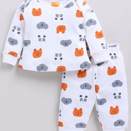 Snuggly MONKEY Interlock Knit Full Sleeves Koala & Bear Printed Night Suit Set - White-image-71