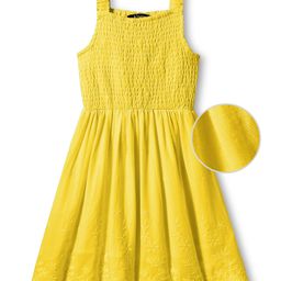 Pine Kids Cotton Woven Sleeveless Frock with Floral Embroidery & Smocked Detailing - Yellow-image-44